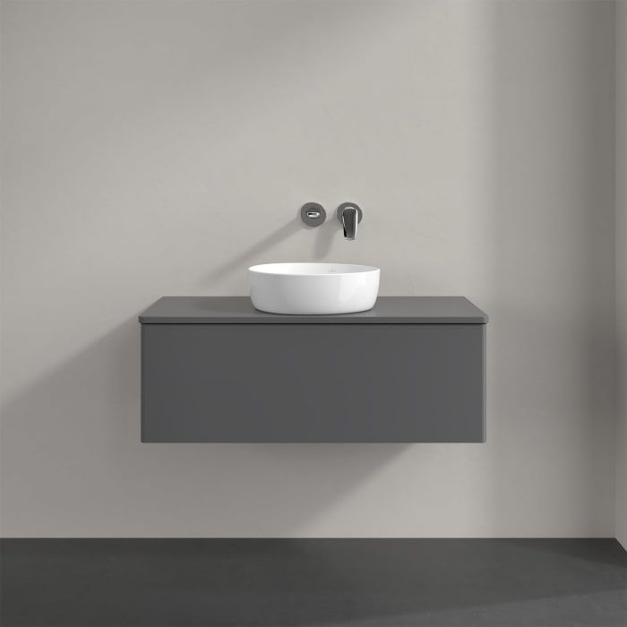 Villeroy & Boch Antao Waschbeckenunterschrank, 100 x 36 cm, 1 Auszug, Front ohne Struktur, mit Hahnloch