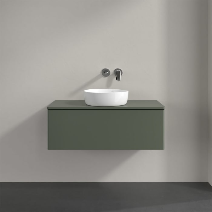 Villeroy & Boch Antao Waschbeckenunterschrank, 100 x 36 cm, 1 Auszug, Front ohne Struktur, mit Hahnloch