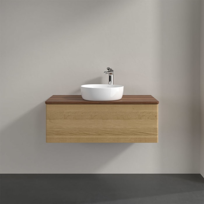 Villeroy & Boch Antao Waschbeckenunterschrank, 100 x 36 cm, 1 Auszug, Front ohne Struktur, mit Hahnloch