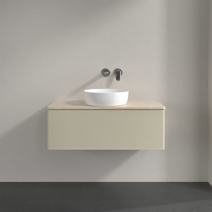 Villeroy & Boch Antao Waschbeckenunterschrank, 100 x 36 cm, 1 Auszug, Front mit Struktur, ohne Hahnloch