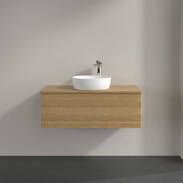 Villeroy & Boch Antao Waschbeckenunterschrank, 100 x 36 cm, 1 Auszug, Front mit Struktur, mit Hahnloch