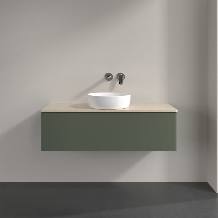 Villeroy & Boch Antao Waschbeckenunterschrank, 120 x 36 cm, 1 Auszug, Front ohne Struktur, ohne Hahnloch, für Waschtisch mittig