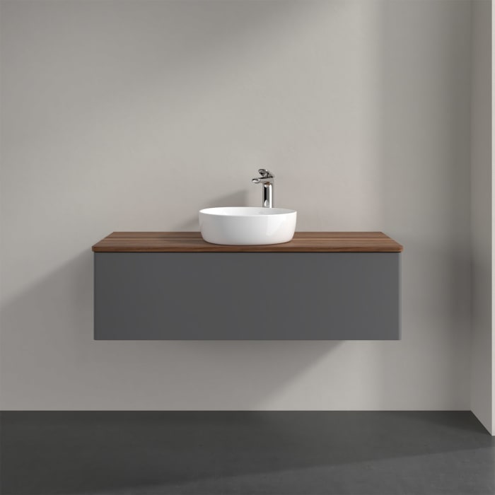 Villeroy & Boch Antao Waschbeckenunterschrank, 120 x 36 cm, 1 Auszug, Front ohne Struktur, mit Hahnloch, für Waschtisch mittig