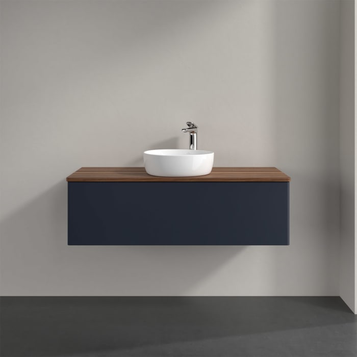 Villeroy & Boch Antao Waschbeckenunterschrank, 120 x 36 cm, 1 Auszug, Front ohne Struktur, mit Hahnloch, für Waschtisch mittig