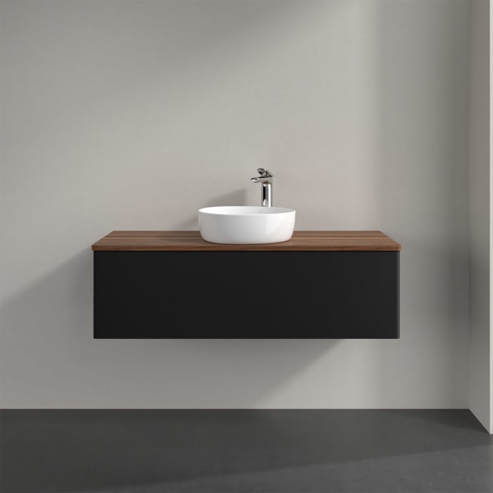 Villeroy & Boch Antao Waschbeckenunterschrank, 120 x 36 cm, 1 Auszug, Front ohne Struktur, mit Hahnloch, für Waschtisch mittig