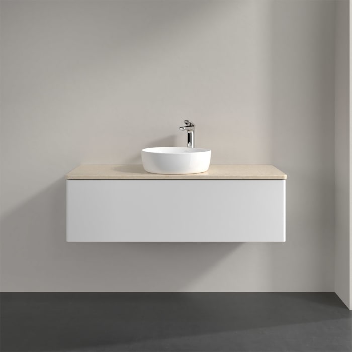 Villeroy & Boch Antao Waschbeckenunterschrank, 120 x 36 cm, 1 Auszug, Front ohne Struktur, mit Hahnloch, für Waschtisch mittig