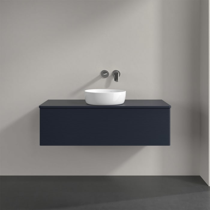 Villeroy & Boch Antao Waschbeckenunterschrank, 120 x 36 cm, 1 Auszug, Front mit Struktur, ohne Hahnloch, für Waschtisch mittig