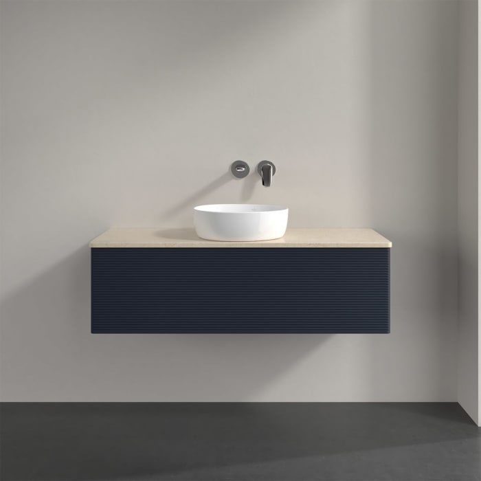 Villeroy & Boch Antao Waschbeckenunterschrank, 120 x 36 cm, 1 Auszug, Front mit Struktur, ohne Hahnloch, für Waschtisch mittig