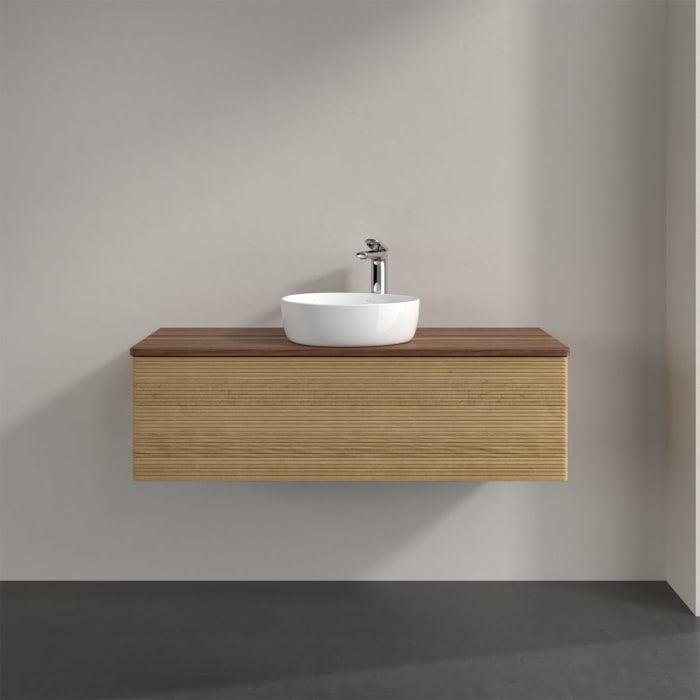 Villeroy & Boch Antao Waschbeckenunterschrank, 120 x 36 cm, 1 Auszug, Front mit Struktur, mit Hahnloch, für Waschtisch mittig