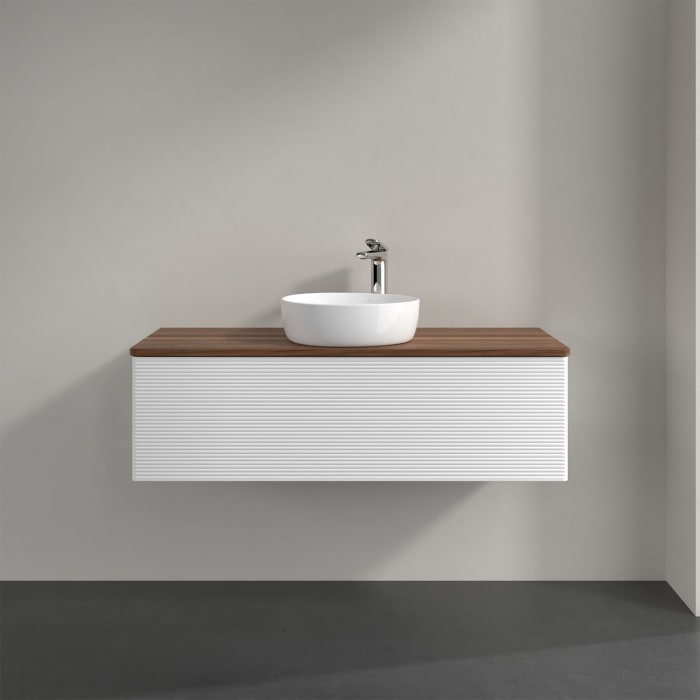 Villeroy & Boch Antao Waschbeckenunterschrank, 120 x 36 cm, 1 Auszug, Front mit Struktur, mit Hahnloch, für Waschtisch mittig