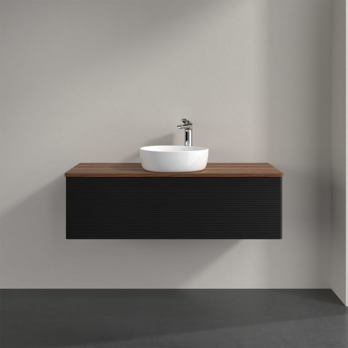 Villeroy & Boch Antao Waschbeckenunterschrank, 120 x 36 cm, 1 Auszug, Front mit Struktur, mit Hahnloch, für Waschtisch mittig