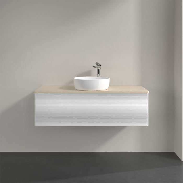 Villeroy & Boch Antao Waschbeckenunterschrank, 120 x 36 cm, 1 Auszug, Front mit Struktur, mit Hahnloch, für Waschtisch mittig