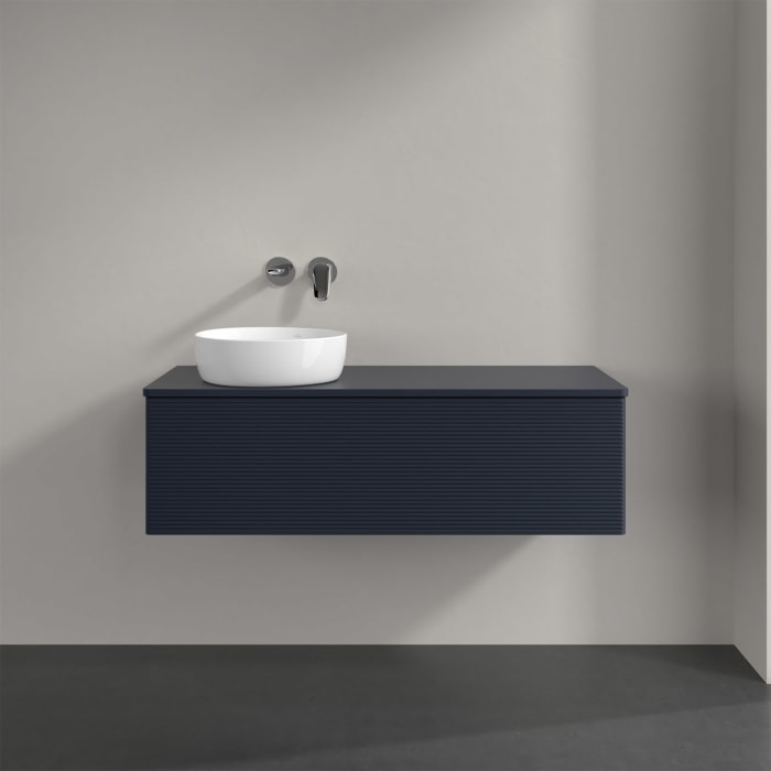 Villeroy & Boch Antao Waschbeckenunterschrank, 120 x 36 cm, 1 Auszug, Front mit Struktur, ohne Hahnloch, für Waschtisch links