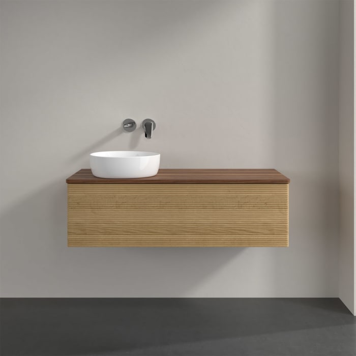 Villeroy & Boch Antao Waschbeckenunterschrank, 120 x 36 cm, 1 Auszug, Front mit Struktur, ohne Hahnloch, für Waschtisch links