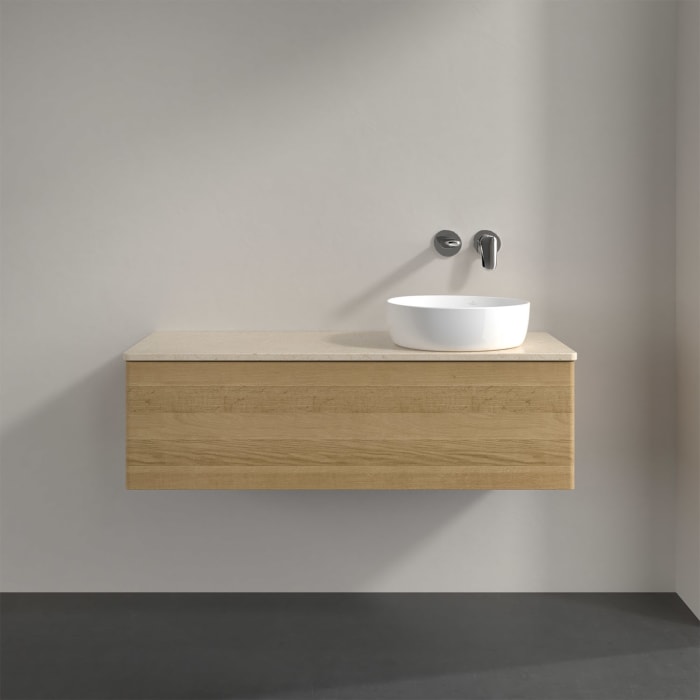 Villeroy & Boch Antao Waschbeckenunterschrank, 120 x 36 cm, 1 Auszug, Front ohne Struktur, ohne Hahnloch, für Waschtisch rechts