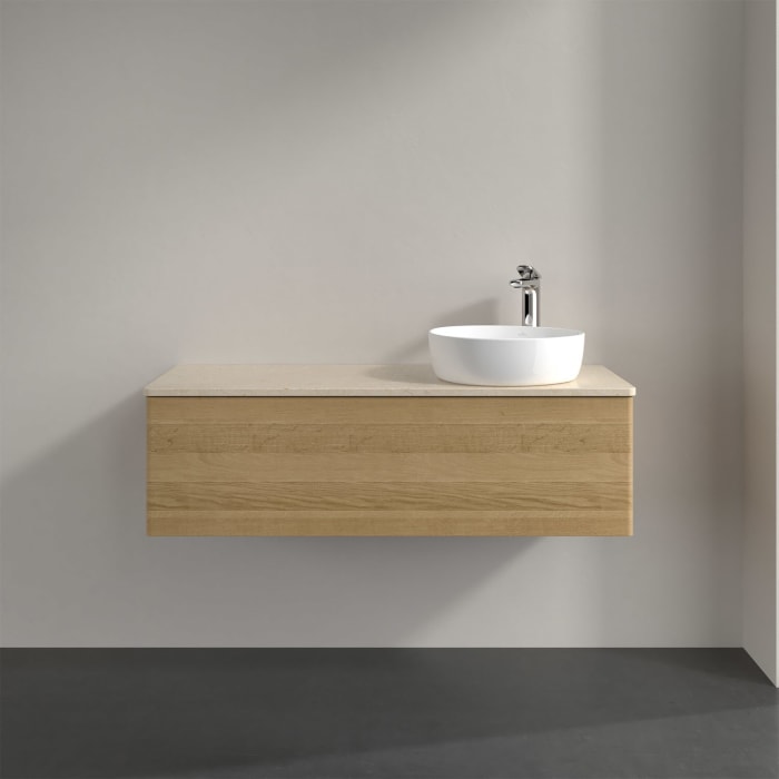 Villeroy & Boch Antao Waschbeckenunterschrank, 120 x 36 cm, 1 Auszug, Front ohne Struktur, mit Hahnloch, für Waschtisch rechts