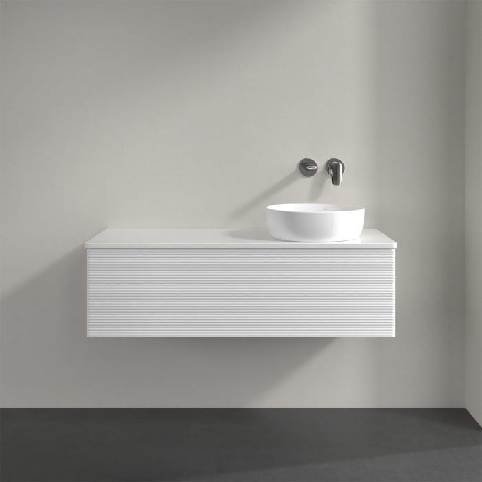 Villeroy & Boch Antao Waschbeckenunterschrank, 120 x 36 cm, 1 Auszug, Front mit Struktur, ohne Hahnloch, für Waschtisch rechts