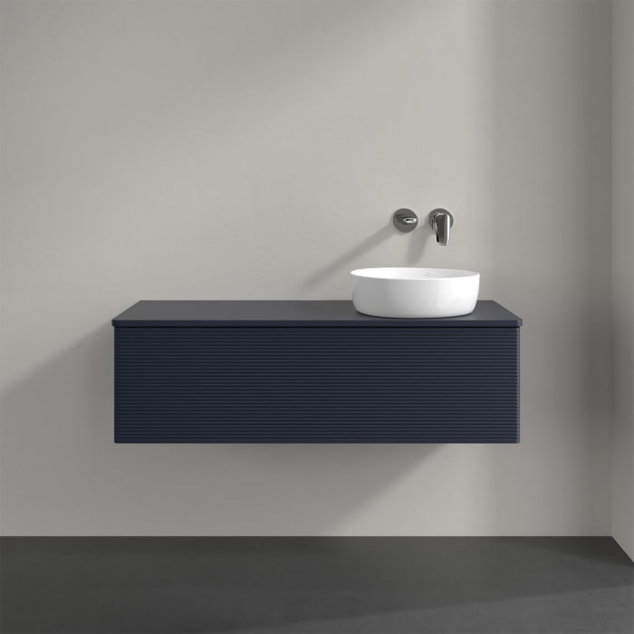 Villeroy & Boch Antao Waschbeckenunterschrank, 120 x 36 cm, 1 Auszug, Front mit Struktur, mit Hahnloch, für Waschtisch rechts