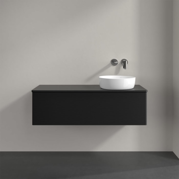 Villeroy & Boch Antao Waschbeckenunterschrank, 120 x 36 cm, 1 Auszug, Front mit Struktur, mit Hahnloch, für Waschtisch rechts