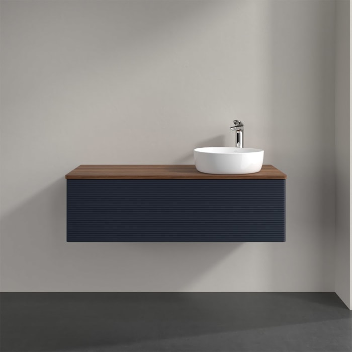 Villeroy & Boch Antao Waschbeckenunterschrank, 120 x 36 cm, 1 Auszug, Front mit Struktur, mit Hahnloch, für Waschtisch rechts