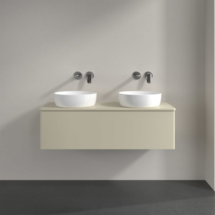 Villeroy & Boch Antao Waschbeckenunterschrank, 120 x 36 cm, 1 Auszug, Front ohne Struktur, ohne Hahnloch, für Waschtisch links und rechts