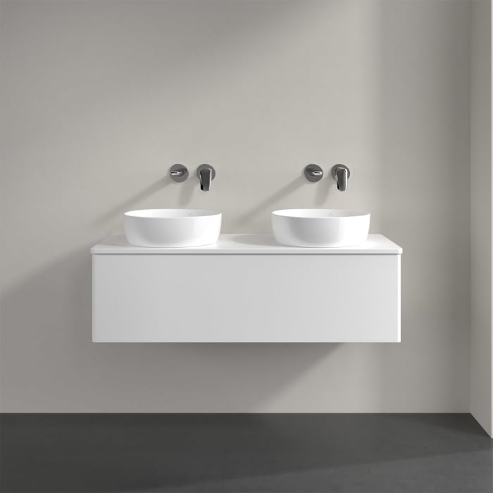 Villeroy & Boch Antao Waschbeckenunterschrank, 120 x 36 cm, 1 Auszug, Front ohne Struktur, ohne Hahnloch, für Waschtisch links und rechts