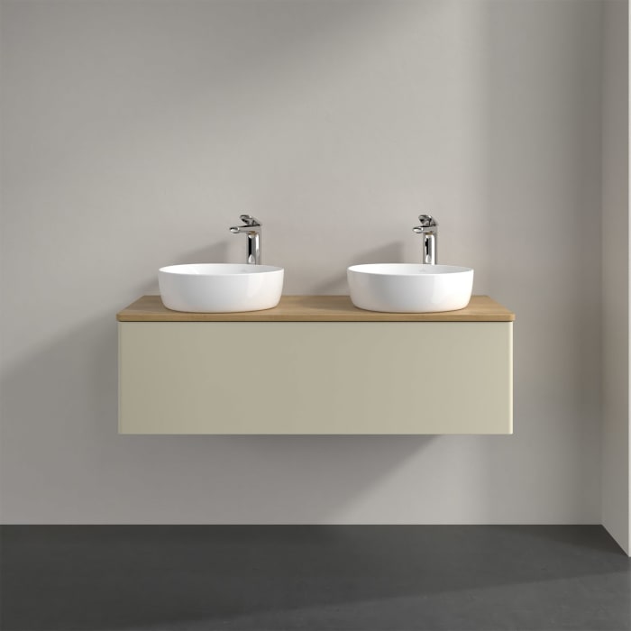 Villeroy & Boch Antao Waschbeckenunterschrank, 120 x 36 cm, 1 Auszug, Front ohne Struktur, mit Hahnloch, für Waschtisch links und rechts