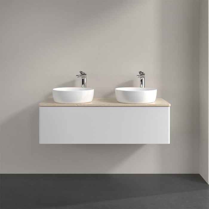 Villeroy & Boch Antao Waschbeckenunterschrank, 120 x 36 cm, 1 Auszug, Front ohne Struktur, mit Hahnloch, für Waschtisch links und rechts