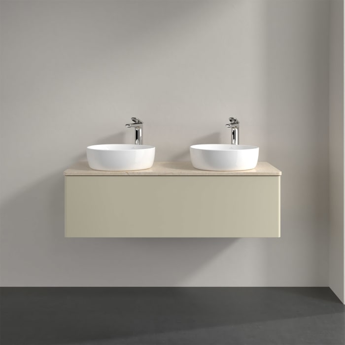 Villeroy & Boch Antao Waschbeckenunterschrank, 120 x 36 cm, 1 Auszug, Front ohne Struktur, mit Hahnloch, für Waschtisch links und rechts