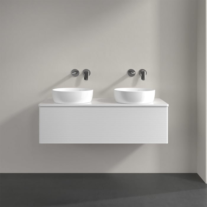 Villeroy & Boch Antao Waschbeckenunterschrank, 120 x 36 cm, 1 Auszug, Front mit Struktur, ohne Hahnloch, für Waschtisch links und rechts