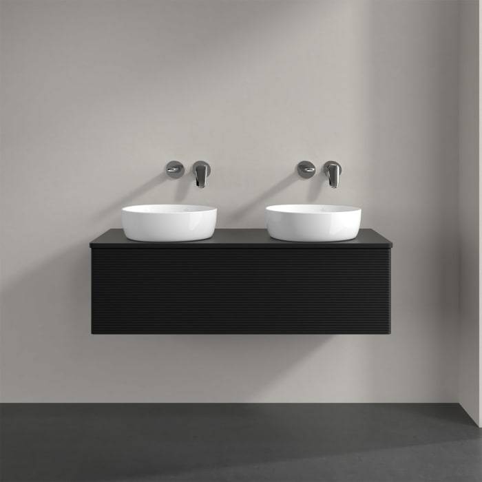 Villeroy & Boch Antao Waschbeckenunterschrank, 120 x 36 cm, 1 Auszug, Front mit Struktur, ohne Hahnloch, für Waschtisch links und rechts