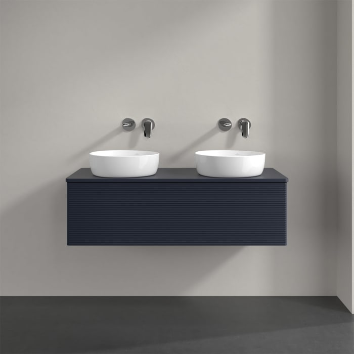 Villeroy & Boch Antao Waschbeckenunterschrank, 120 x 36 cm, 1 Auszug, Front mit Struktur, mit Hahnloch, für Waschtisch links und rechts