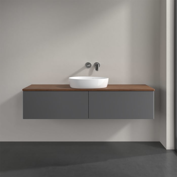Villeroy & Boch Antao Waschbeckenunterschrank, 160 x 36 cm, 2 Auszüge, Front ohne Struktur, ohne Hahnloch, für Waschtisch mittig