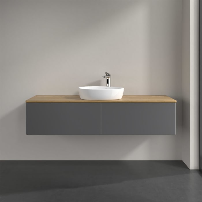Villeroy & Boch Antao Waschbeckenunterschrank, 160 x 36 cm, 2 Auszüge, Front ohne Struktur, mit Hahnloch, für Waschtisch mittig