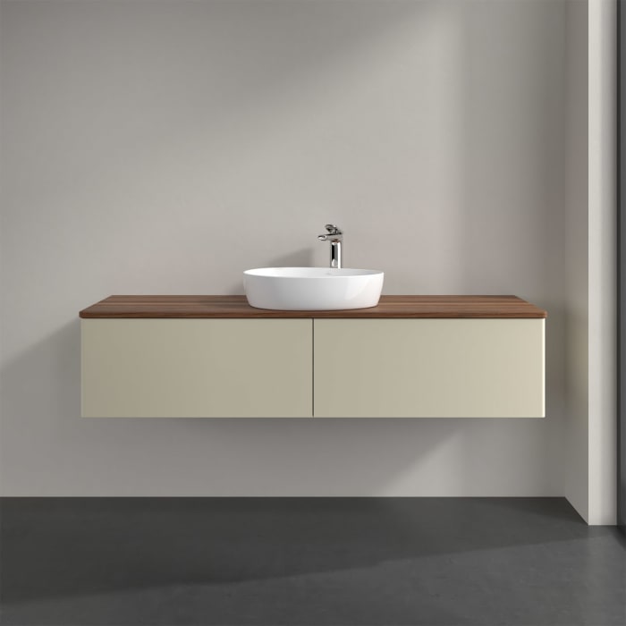 Villeroy & Boch Antao Waschbeckenunterschrank, 160 x 36 cm, 2 Auszüge, Front ohne Struktur, mit Hahnloch, für Waschtisch mittig