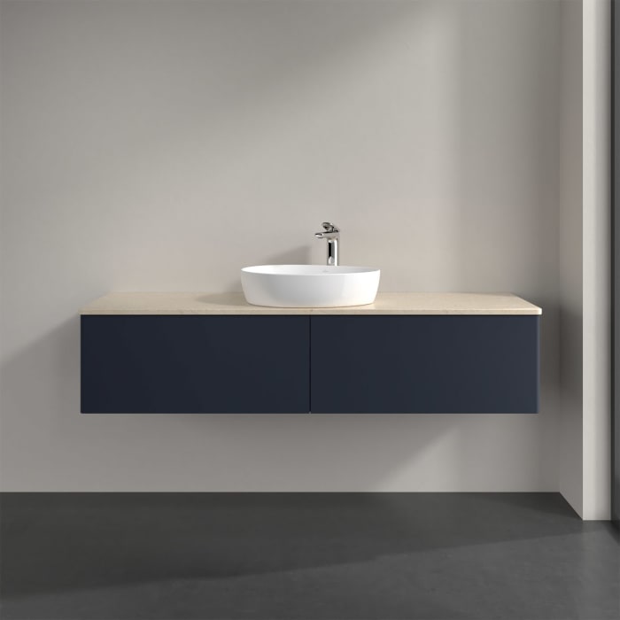 Villeroy & Boch Antao Waschbeckenunterschrank, 160 x 36 cm, 2 Auszüge, Front ohne Struktur, mit Hahnloch, für Waschtisch mittig