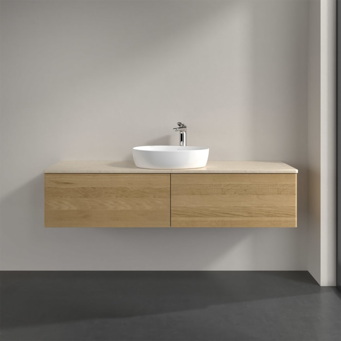 Villeroy & Boch Antao Waschbeckenunterschrank, 160 x 36 cm, 2 Auszüge, Front ohne Struktur, mit Hahnloch, für Waschtisch mittig