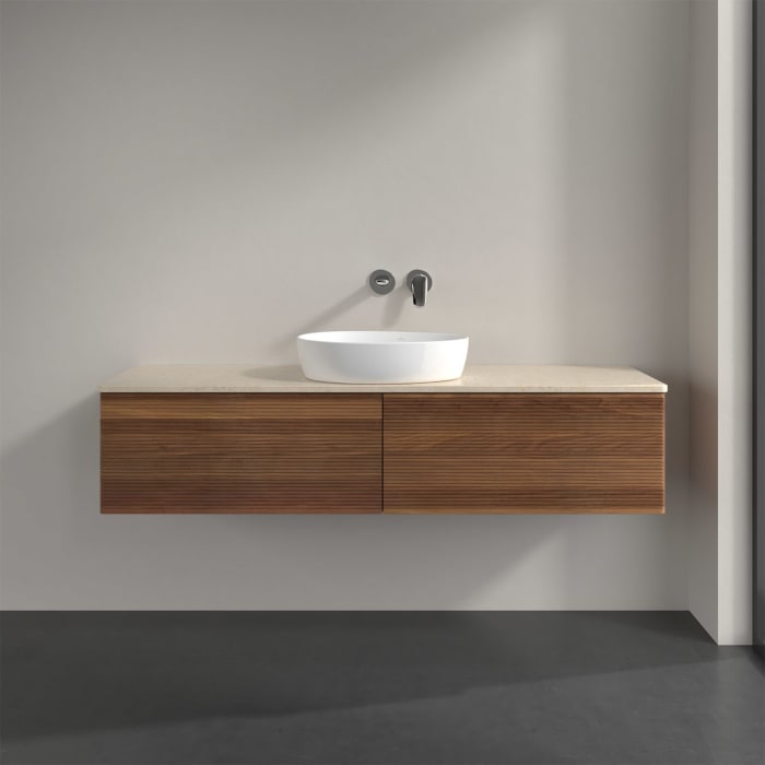 Villeroy & Boch Antao Waschbeckenunterschrank, 160 x 36 cm, 2 Auszüge, Front mit Struktur, ohne Hahnloch, für Waschtisch mittig