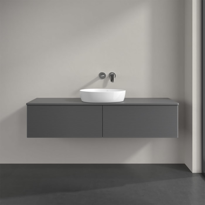 Villeroy & Boch Antao Waschbeckenunterschrank, 160 x 36 cm, 2 Auszüge, Front mit Struktur, mit Hahnloch, für Waschtisch mittig