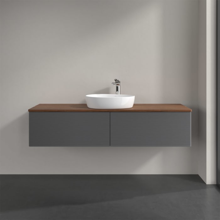 Villeroy & Boch Antao Waschbeckenunterschrank, 160 x 36 cm, 2 Auszüge, Front mit Struktur, mit Hahnloch, für Waschtisch mittig