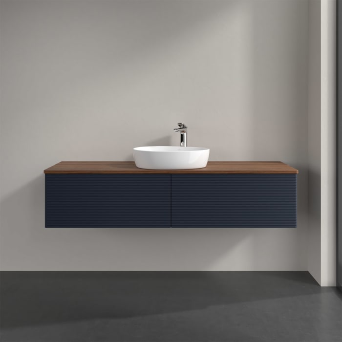 Villeroy & Boch Antao Waschbeckenunterschrank, 160 x 36 cm, 2 Auszüge, Front mit Struktur, mit Hahnloch, für Waschtisch mittig