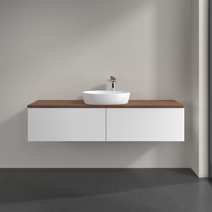 Villeroy & Boch Antao Waschbeckenunterschrank, 160 x 36 cm, 2 Auszüge, Front mit Struktur, mit Hahnloch, für Waschtisch mittig