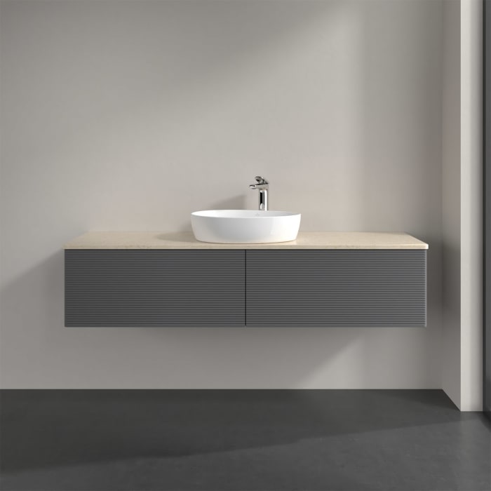 Villeroy & Boch Antao Waschbeckenunterschrank, 160 x 36 cm, 2 Auszüge, Front mit Struktur, mit Hahnloch, für Waschtisch mittig