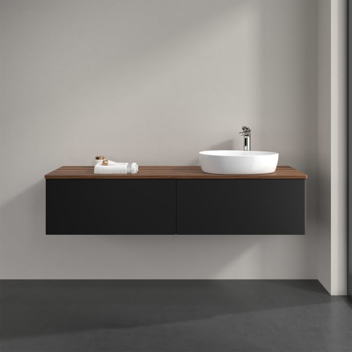 Villeroy & Boch Antao Waschbeckenunterschrank, 160 x 36 cm, 2 Auszüge, Front ohne Struktur, mit Hahnloch, für Waschtisch rechts