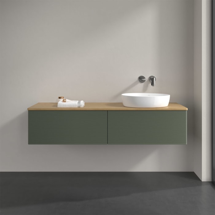 Villeroy & Boch Antao Waschbeckenunterschrank, 160 x 36 cm, 2 Auszüge, Front mit Struktur, ohne Hahnloch, für Waschtisch rechts