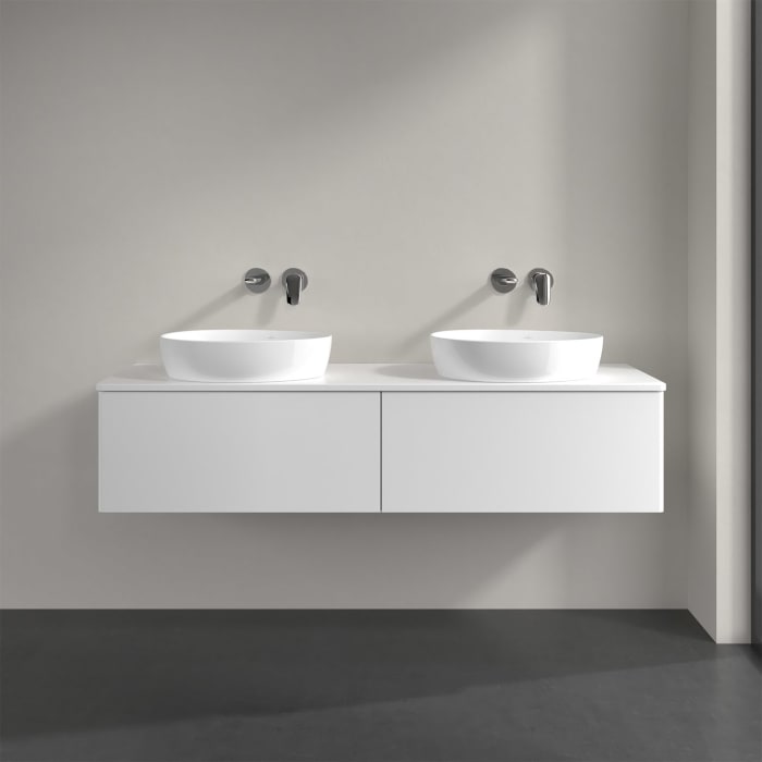 Villeroy & Boch Antao Waschbeckenunterschrank, 160 x 36 cm, 2 Auszüge, Front ohne Struktur, ohne Hahnloch, für Waschtisch links und rechts