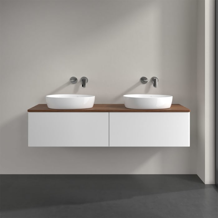 Villeroy & Boch Antao Waschbeckenunterschrank, 160 x 36 cm, 2 Auszüge, Front ohne Struktur, ohne Hahnloch, für Waschtisch links und rechts