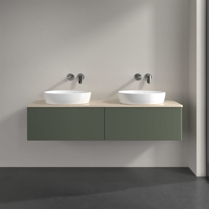 Villeroy & Boch Antao Waschbeckenunterschrank, 160 x 36 cm, 2 Auszüge, Front ohne Struktur, ohne Hahnloch, für Waschtisch links und rechts