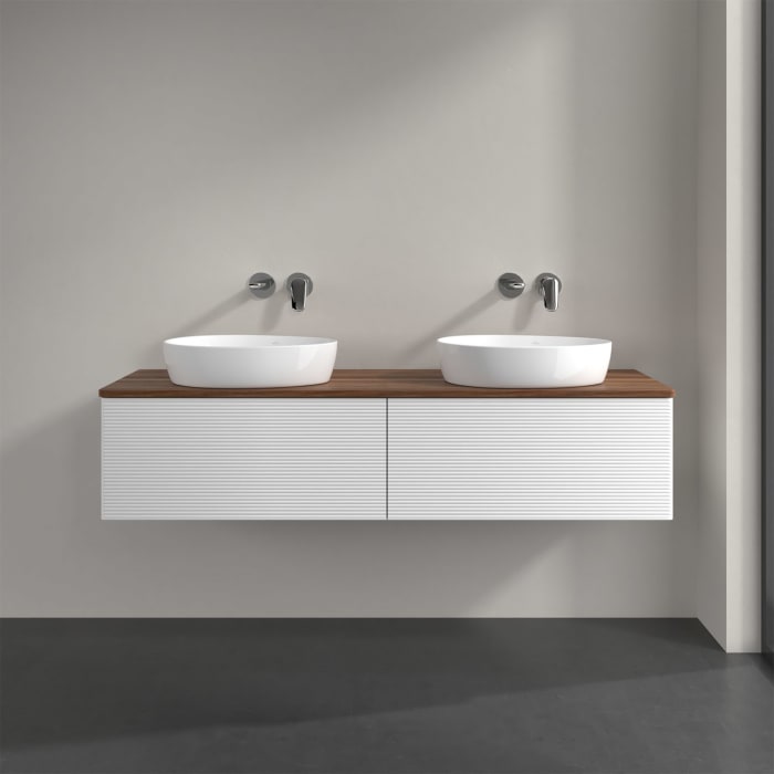 Villeroy & Boch Antao Waschbeckenunterschrank, 160 x 36 cm, 2 Auszüge, Front mit Struktur, ohne Hahnloch, für Waschtisch links und rechts