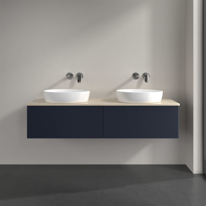 Villeroy & Boch Antao Waschbeckenunterschrank, 160 x 36 cm, 2 Auszüge, Front mit Struktur, ohne Hahnloch, für Waschtisch links und rechts